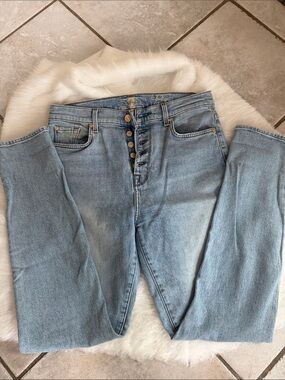 7 For All Mankind Light Blue High-Rise Button-Fly Jeans